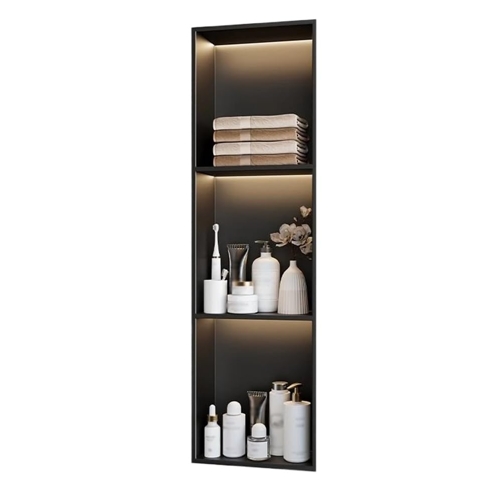 Moderna lámpara LED de pared para ducha, empotrable de acero inoxidable para baño y cocina, diseño que ahorra espacio, 90 x 28 x 12,5 cm, elegante acabado negro, iluminación de bajo consumo