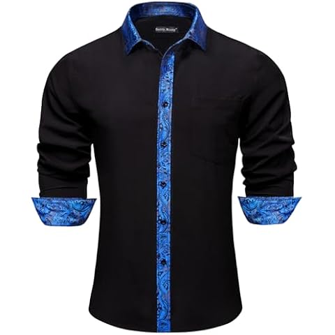 Barry.Wang Black Dress Shirts for Men Business Long Sleeve Button Up Formal Casual Western Collared Muscle Shirt Party Disco Cover