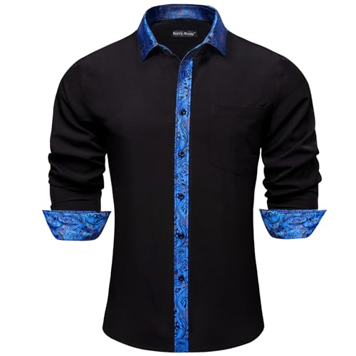 Barry.Wang Men’s Dress Shirts Long Sleeve Button Down Business Formal Shirt Collar Cuff Contrast Casual Shirt Wedding