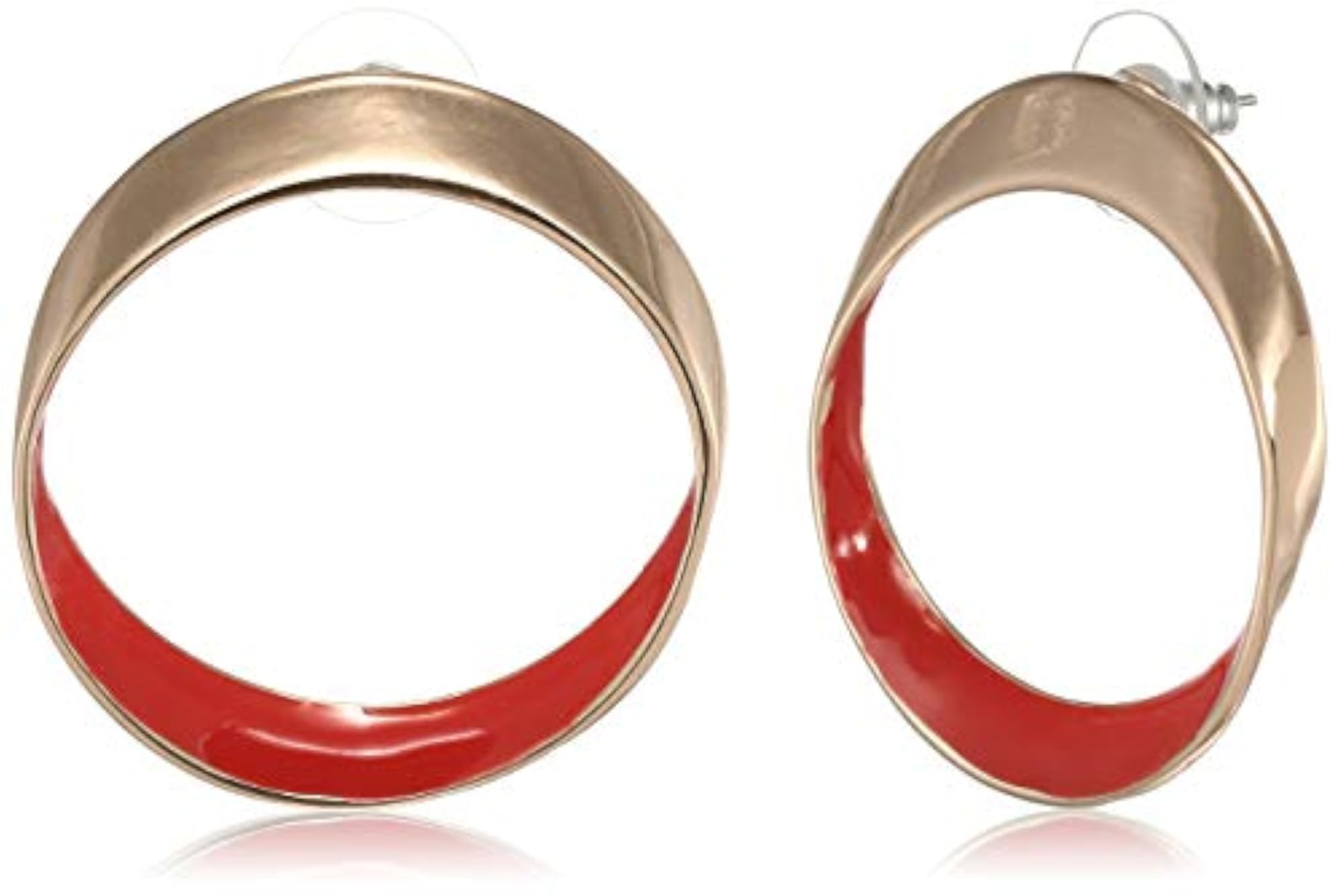 Women's Brass 24Kt Rose Gold Plated Red Dazzle Enamel Hoop Earrings
