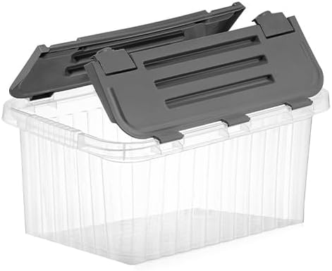 Superio Clear Storage Box with Lid, Plastic Container Bin for Organizing, Stackable Crate, BPA Free, Non Toxic, Odor Free, Organizers (Bin with Hinged Lids, 17"x11.65"x8.75) 17"x11.65"x8.75"