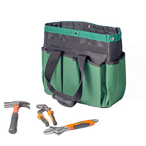 Gardening Tote Bag,Garden Tool Bag with 10 Pockets Handles Strap for Garden Plant Tool Set Store Content Bag,Dark Green,12”x 12” x 6”(Tools Not Included)