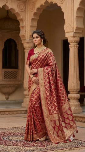 Generic red banarasi silk saree – image 6