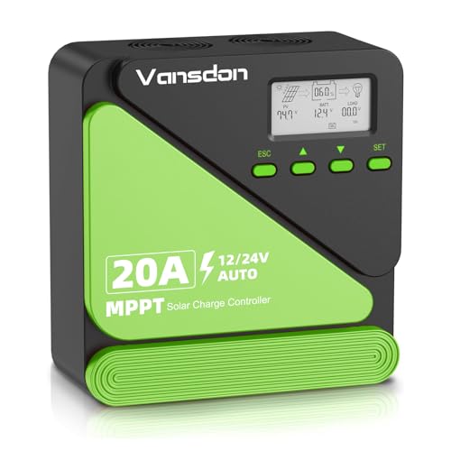 20A Solar Charge Controller 12V/24V MPPT Solar Charge Controller, Adjustable LCD with Timer, Dual...