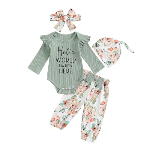 Baby Girl Fall Clothes Newborn Ribbed Romper Floral Print Pants Set Cute Fall Winter Coming Home Outfits