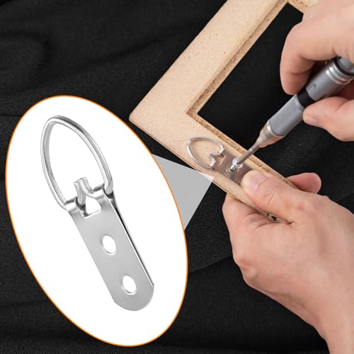 Image of 10 Pcs Picture Hanger, D Rings Heavy Duty, D Ring Picture Hangers with 20 Pcs Screws, Picture Hanging Hooks for Clock, Mirror, Paintings (Sliver, 2 Holes)