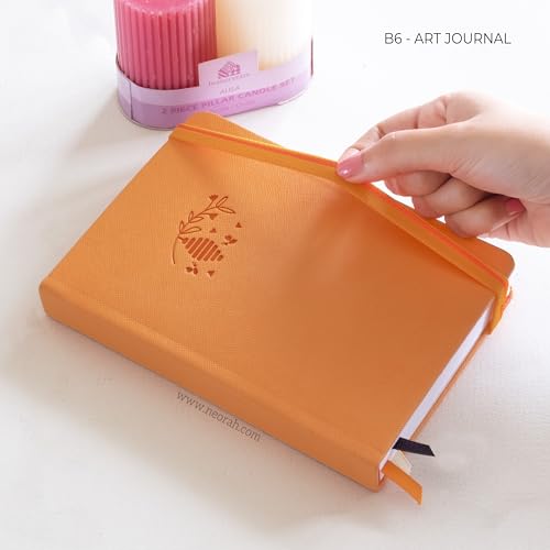 Image of NEORAH - B6 - ART JOURNAL | 200Gsm Dotgrid Notebook |144 Pages(17.5 x 12.5 cm) | Lay Flat |HardCover Bullet - Journal |3 Bookmarks |Elastic Closure| Inner BackPocket | Ideal-Bujo,Drawing (ORANGE)