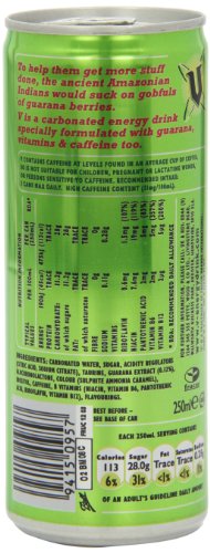 V Energy Sparkling Guarana Energy Drink - 24 x 250ml Cans - Made with Vitamins, Sugar and Sweeteners - Energy Drink with Guarana and Caffeine - Contains B Vitamins - Repair and Revitalise Your Body