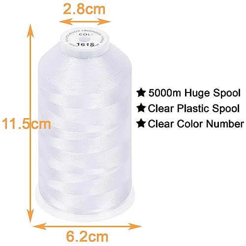 Image of New brothread - Single Huge Spool 5000M Each Polyester Embroidery Machine Thread 40WT for Commercial and Domestic Machines - Snow White