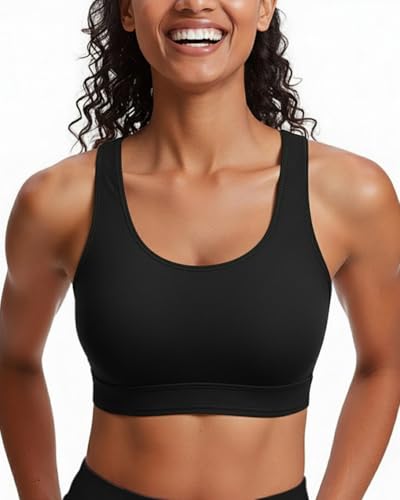 Holipick Women's Sports Bra Bikini Top Criss Cross Scoop Neck Swimsuit Bathing Suit Top Only Black