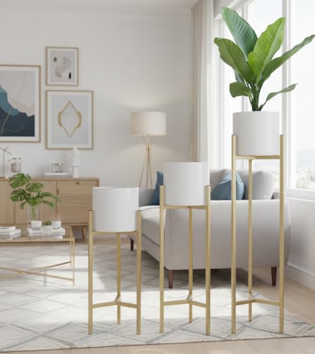 Image of Planters for Indoor Planters Indoor Plant Stands with Pots (White /Gold (Tall Stands) Set of 3)