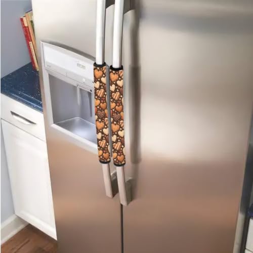 Image of 6 Pcs Refrigerator Microwave Door Handle Covers Electrical Appliances Handle Protector for Fall Autumn Winter Home Decorations, Heart-Shaped Cookie Print Brown