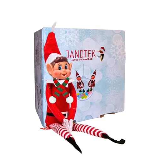 JANDTEK Elfo travesso de Natal 40 cm com cachecol, Duende de Natal travesso Elfos de Natal para decoração mágica, duendes mágicos colecionáveis para árvore, lareira e casa