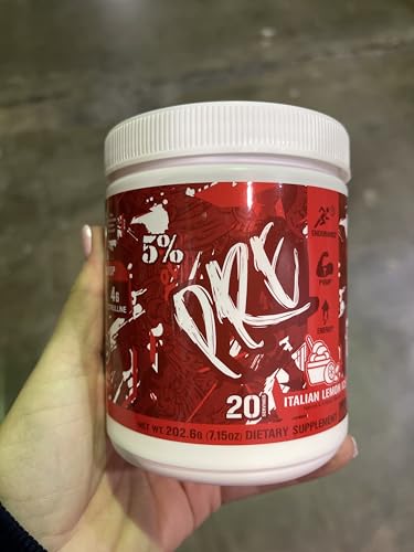 Image of 5% Nutrition Code Red Series Pre Workout Powder for Men & Women | Energy, Power, Protein Synthesis & Focus | 300mg Caffeine, L-Citrulline, Glycerol, Taurine, Alpha GPC, Huperzine (Italian Lemon Ice)