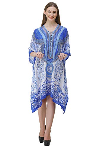 Image of RAVI RAJORIA Georgette Digital Printed Beach Wear Kaftan Blue Free Size R800 | Multi Color 2