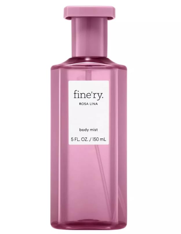 Fine’ry Rosa Lina Body Mist, Pink Glass Bottle, Sparkling Lychee, Velvet Rose, Cashmere Musk Fragrance, 5 fl oz