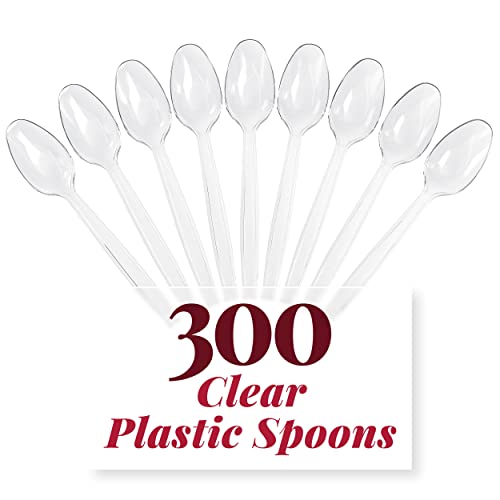 300 Clear Plastic Spoons | Heavy Duty Plastic Silverware Spoons | Fancy Plastic Cutlery | Elegant Disposable Spoons Pack | Bulk Disposable Flatware | Plastic Utensils Set | Nice Disposable Silverware #TOP1