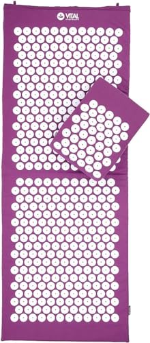 Bodhi VITAL Akupressurmatten-Set XL | Massagematte & Kissen inkl. Tasche | Fakirmatte zur Selbstmassage | Entspannungsmatte gegen Nacken und Rückenschmerzen | Nadelkissen für zu Hause | aubergine