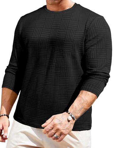 Image of JMIERR Mens T-Shirt Casual Stretch Solid Crewneck Short Sleeve Tees Textured Shirts