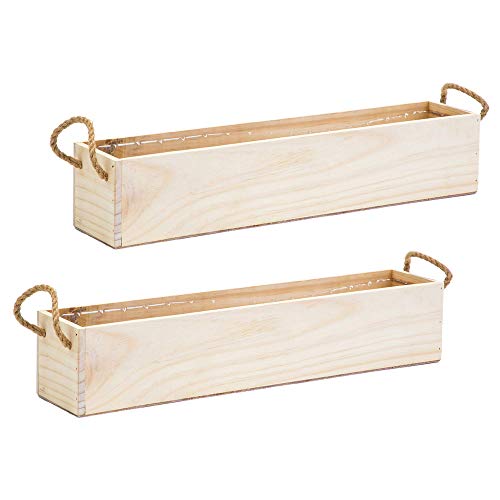 Wooden Planter Box, Rustic Barn Wood/Whitewash with Plastic Liner l Garden Decor l Restaurant and Wedding Decorations l Table Centerpiece (20x4 w Handle Set of 2, Rose Wood)