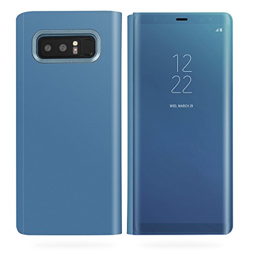 Galaxy Note 8 Case, Aicase Luxury Translucent View Window Front Smart Sleep/Wake Up Function Mirror Screen Flip Electroplate Plating Stand Full Body Protective Case For Samsung Galaxy Note 8(Blue) #TOP1