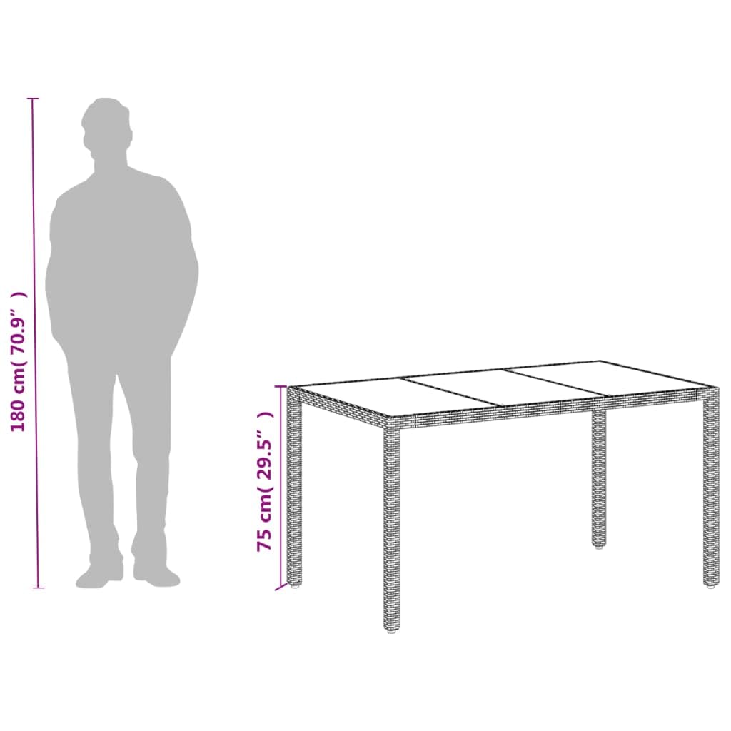 Stół ogrodowy ze szklanym blatem w kolorze białym, 150 x 90 x 75 cm, z polirattanu, odporny na warunki atmosferyczne, odporny na promieniowanie UV, stabilna rama stalowa, idealny na taras, do