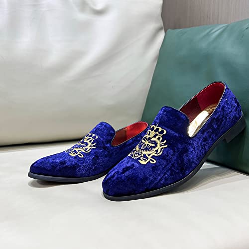 Image of FLQL Men's Luxury Velvet Penny Loafers Shoes Embroidery Suede Dress Loafers Daily Boats Shoes for Party Wedding Prom Size 7-13