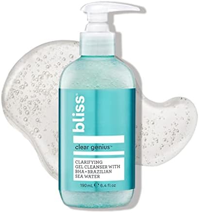 Bliss Clear Genius Clarifying Gel Cleanser - 6.4 Fl Oz - BHA Salicylic Acid to Purify Pores & Balance Skin - Remove Excess Oil & Dirt - Non-Drying - Vegan & Cruelty-Free