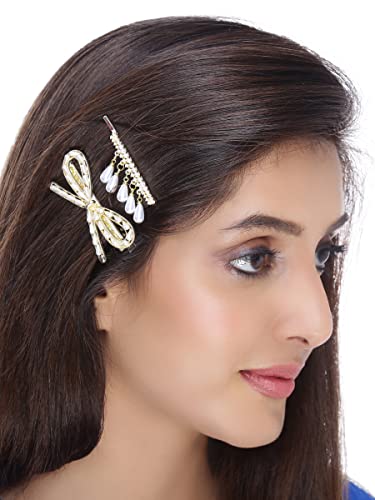 3pc Stylish Bow Tie Pearl Hair Pin Bobby Clips