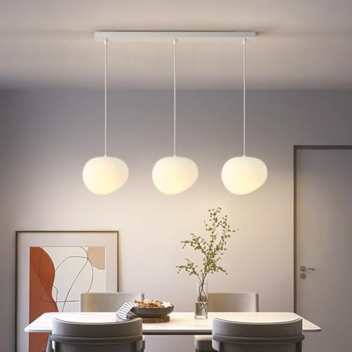 Lámparas Colgantes Modernas de guijarros Living PVC Pantalla Escalera Luces Colgantes Xuanguan Dormitorio Comedor Cocina Lámpara Altura Ajustable Luz Blanca 3 Cabezas B