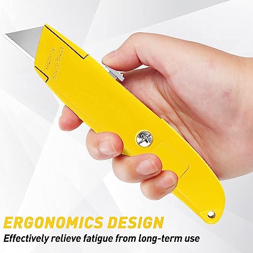 Image of DIYSELF 4 Pack Box Cutters Retractable Utility Knife with 10 SK5 Blades | Aluminum Shell Box Cutter for Papers, Cardboard, and Cartons, Razor Knife, Pipe Cutter (Red, Blue, Yellow, Black)