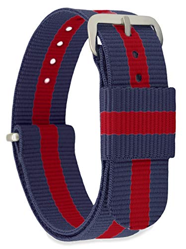Preisvergleich Produktbild MOMENTO Damen Herren NATO Nylon Ersatz Uhren-Armband Strap mit Edelstahl-Schliesse in Silber und Nylon-Armband in Blau Rot 16mm