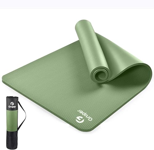 Gruper Thick Yoga Mat Non Slip, Large Size 72' L x 32' W x 0.6' TH, Premium Exercise & Fitness Mat with Carrying Strap and Bag, Workout Mats for Home (Matcha, 72 * 24 * 0.4 Inches)