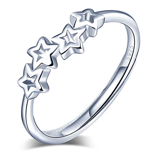 Yumilok Anillo de plata de ley 925 para Mujer, anillo abierto de estrella de Navidad, tamaño ajustable, regalo de cumpleaños de Navidad, tamaño: 49-57