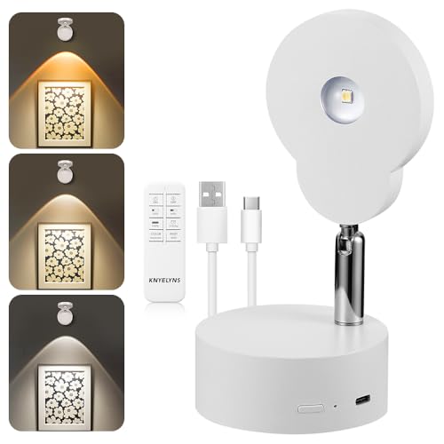 KNYELYNS Wireless Spotlight Indoor, Rechargeable Battery Operated Spotlight with Remote,Dimmable Indoor Lamp for Art,Wall Painting,Plant