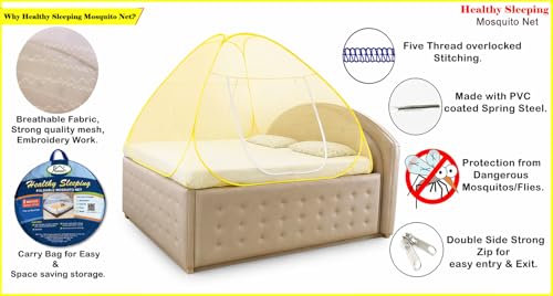 Image of Healthy Sleeping Pop up | Mosquito Net | Double Bed | King Size | Queen Size | Single Bed | Foldable Machardani | Polyester 30GSM Strong Net (Yellow)