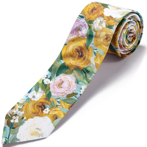 Image of Barry.Wang 100% Cotton Floral Ties for Men 63 inch Extra Long Necktie Clip | Fashion Cotton Printed Neckties,Wildflower 2.76 inch Ties Skinny,Gift Box,Groomsmen Wedding‌ Engagement Graduation