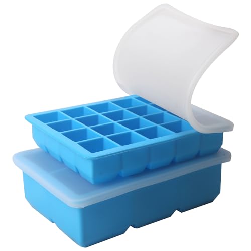1/2-Cup & 1 Tbsp Silicone Freezer Molds - Perfect for Storing Garlic, Herbs, Ginger, Pesto, Tomato Paste, Freezing Soup,Stews,Sauces,Purees and More - Silicone Food Freezer Tray (Blue 2 Pack)