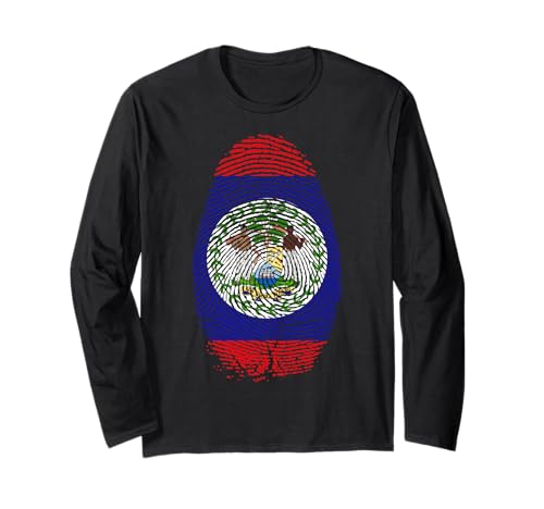 Belize Flag Fingerprint Belizean Gift for Belizeans Manga Larga