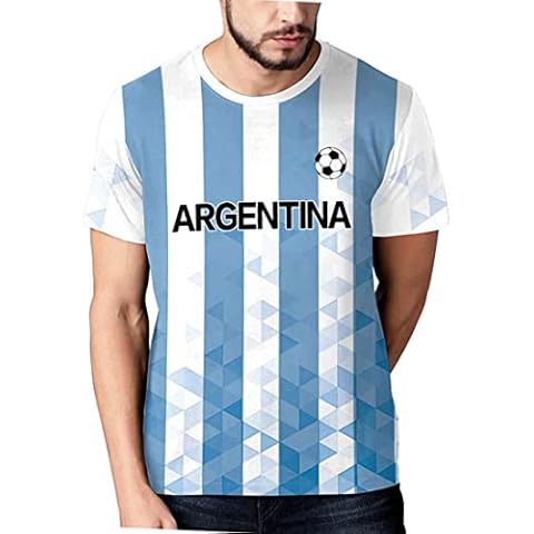 YuanDiann Qatar Football World Cup T-Shirt Fans Cheer On 3D National Flag Printing Short Sleeve Crew Neck Loose Sport Casual Breathable Quick Dry Tee Shirt for Adults & Kids Argentina 2# L Cover