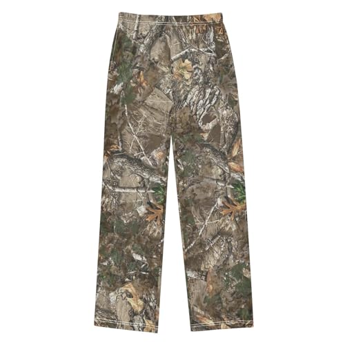 ZZXXB Leaves Camo Boys Long Pants Soft Trousers Elastic Waist Kids Lounge Bottoms with Pockets S-XL