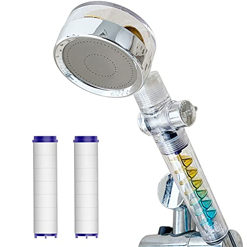 Duschkopf Handbrause 360° Hochfester transparenter PC Zwillingspropeller Rotierende Hochdruck Wassersparend Duschkopf Druckerhöhend Duschbrause mit ZwillingspropellerShower Filter und Pausenschalter Cover