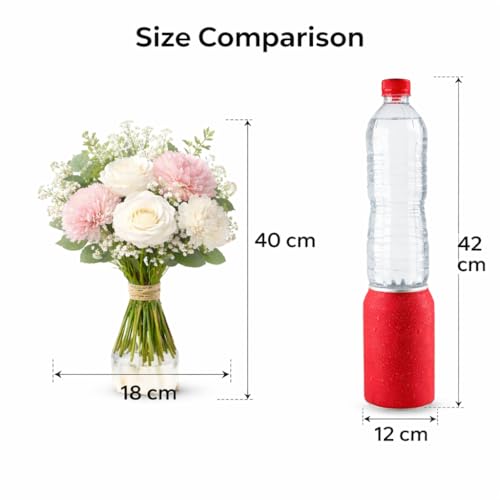 Image of Premium Artificial Flower Bunch - Mum, Rose & Lotus with White Baby Breath | Realistic Fabric Petals | Artificial Flowers for Vase | Home Decoration Items for Living Room & Bedroom