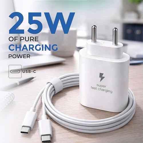 Image of 25W Charger USB-C Super Fast Charging Adapter Compatible for Galaxy S21 /S21+ /S21 Ultra /S20 /S20+ /S20 Ultra /Note 10,20 /Note 20 Ultra /Note10+, with Cable, White