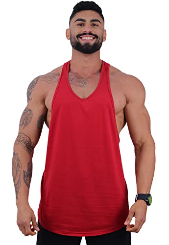 Regata Longline Super Cavada Masculina MXD Conceito Cores Lisas Casuais Academia Treino (P, Vermelho
