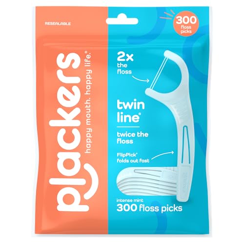 Plackers® Twin Line® Floss Picks with Tuffloss® Fiber & FlipPick®, Intense Mint, Double-Line...