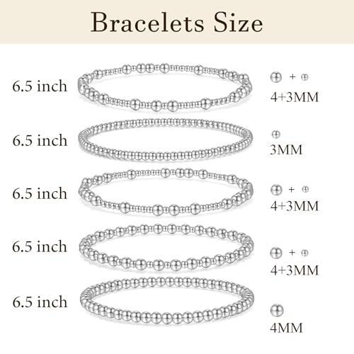 Badu Silver Beaded Bracelets for Women no tarnish Silver plated Stackable Bead Ball Bracelet Stretchable Elastic Hypoallergenic Trendy2