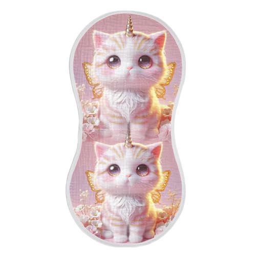 Muslin Burp Cloth for Baby 2PCS Cute Pink Cat Super Absorbent Burping Cloths, Bibs for Newborn Boys Girls2