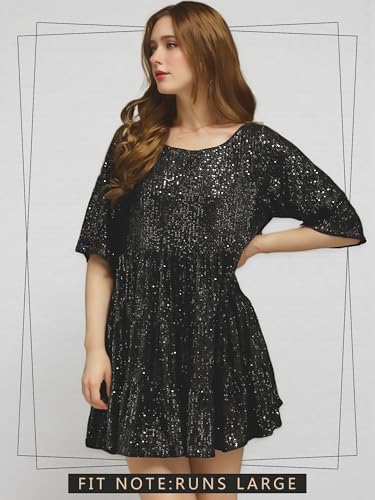 Image of MAYSTEPPE Sparkly Glitter Dress, Sequin Babydoll Summer Dress Short Flowy Tiered Tunic Dress for Women Party Club Night