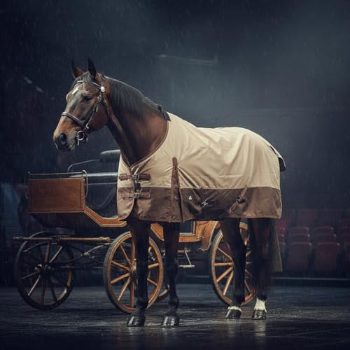 Image of 1200Denier Waterproof and Breathable Horse Sheet TGW RIDING Horse Blanket Standard Neck Turnout Sheet (76 inch, Tan /Brown)